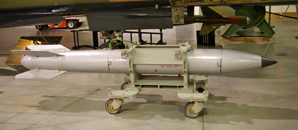 Photo: (1) B61 training unit accurately replicates the shape and size of a "live" B61 | Credit: Wikimedia Commons (2) Hiroshima Peace Memorial reminds of annihilation that nukes cause | Credit: UNESCO