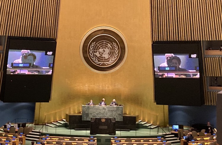 Photo: Ms Wada Masako addressing the UN General Assembly at the UN General Assembly on August 5 as part of the 2022 NPT Review Conference. Credit: Akira Kawasaki.