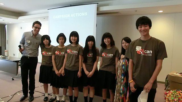 ICAN director Tim Wright and Secondary students from Hiroshima launch a project to send a thousand paper cranes to world leaders, and ask them to support a treaty to abolish nuclear weapons/ MAPWcommunications