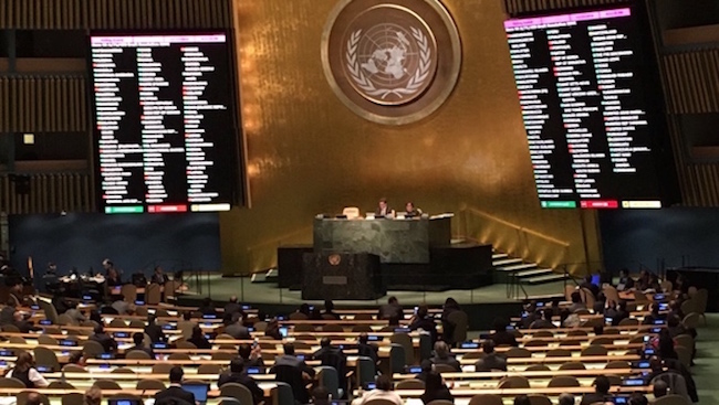 Photo: UN General Assembly approves historic resolution on December 23, 2016. Credit: ICAN