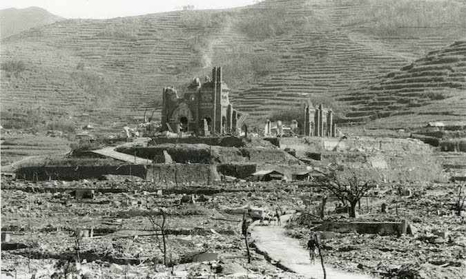 Photo: Atomic Bombing in Nagasaki and the Urakami Cathedral. Credit: Google Arts&Culture