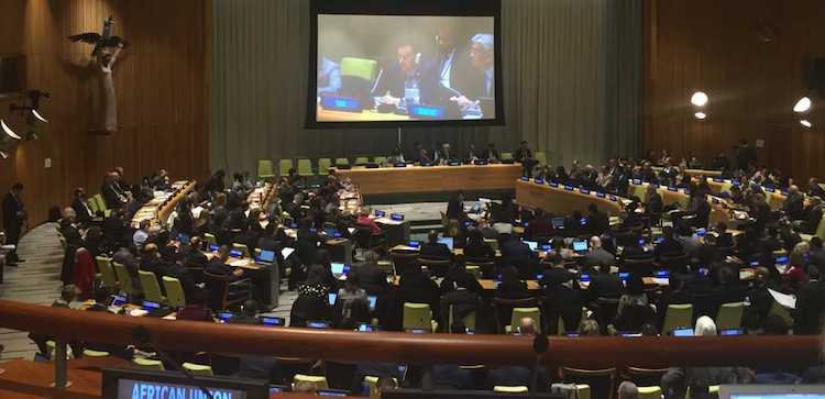 Photo: Chair Syed Hussin addresses the 2019 NPT PrepCom. Credit: Alicia Sanders-Zakre, Arms Control Association.