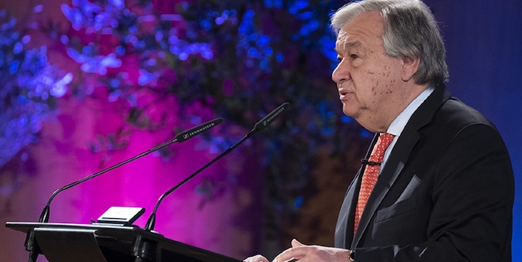 Photo: UN Secretary-General António Guterres speaks at the University of Geneva, launching his Agenda for Disarmament, on 24 May 2018. UN Photo/Jean-Marc Ferre.