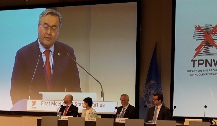 Photo: Kazakh Minister addressing High-level Session of the First Meeting of the States Parties (MSP) to the Treaty on the Prohibition of Nuclear Weapons (TPNW). Credit: Katsuhiro Asagiri, IDN-INPS Multimedia Director