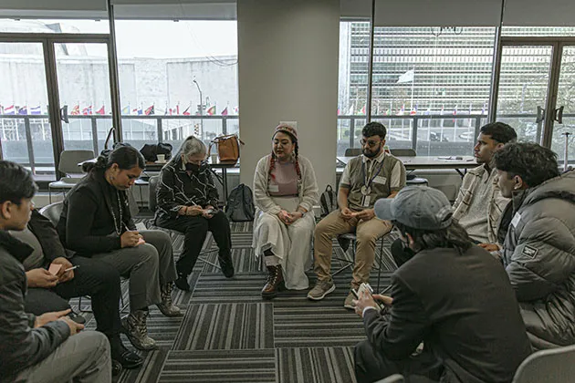 Seitenova(Center) was among a youth representative from communities affected by nuclear testings sharing her experiences at the Nuclear Survivors Forum held at UN Church Center, New York. Credit: ICAN / Haruka Sakaguchi
