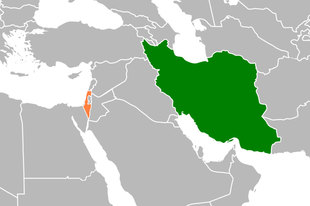 Map of Israel and Iran.