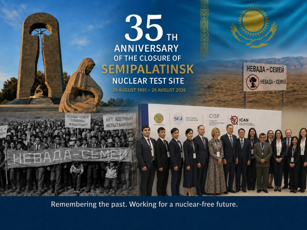 Kazakhstan marks the 35th anniversary of the closure of the Semipalatinsk Nuclear Test Site, recalling the Nevada–Semipalatinsk anti-nuclear movement and highlighting continued cooperation between government and civil society for nuclear disarmament. Image: INPS Japan.