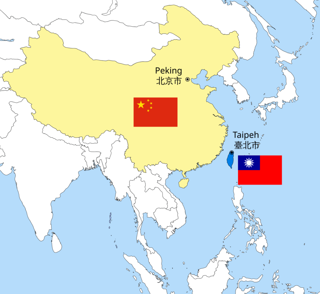 An illustrative map highlighting the intricate political history between the People’s Republic of China and Republic of China (Taiwan)