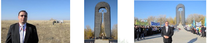 Collage of photos of the author in his IAEA capacity at the Semipalatinsk “polygon” on 29 August 2011, with ‘Stronger than Death’ monument in Semey in the centre. It was erected in 2001 in memory of the victims of nuclear testing at Semipalatinsk. Photos by Tariq Rauf.