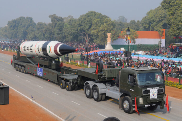 Agni-V_missile Photo: India's Agni-V ballistic missile at Republic Day parade in January 2013. Source: Ministry of Defence, Government of India.