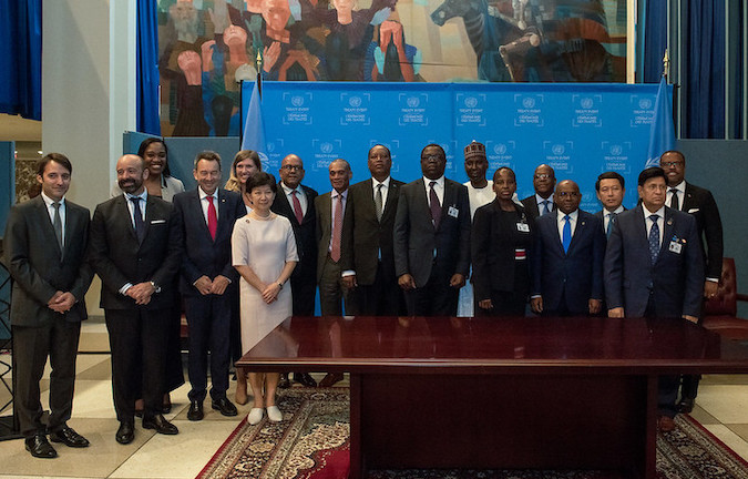 Photo: Signing and ratification of Nuclear Ban Treaty ceremony on 26 September 2019 with participants and speakers. Credit: ICAN.