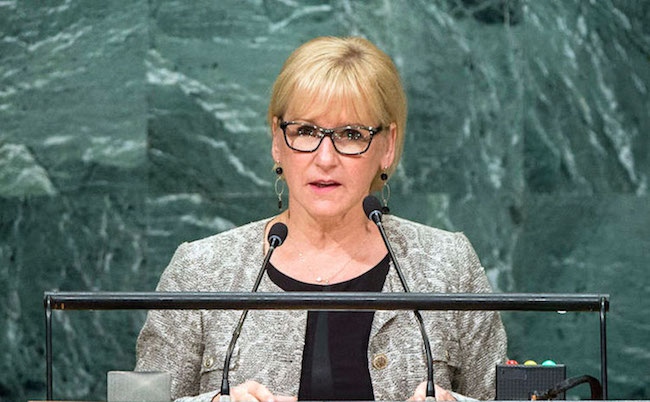 Photo: A staunch supporter of nuclear disarmament, Foreign Minister Margot Wallström of Sweden addressing the UN General Assembly’s seventy-first session in September 2016. UN Photo/Manuel Elias