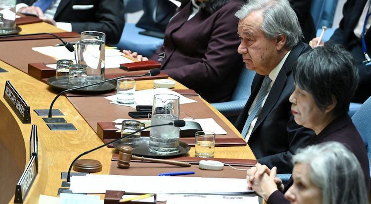 Photo: UN Secretary-General António Guterres (centre right) attended a Security Council meeting on nuclear disarmament and non-proliferation on 18 March 2024. UN Photo/Evan Schneider
