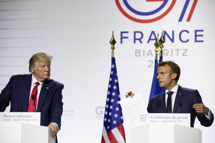 trump-macron-1 Photo: U.S. President Donald Trump and French President Emmanuel Macron at a joint press conference at the G7 summit in Biarritz, France. Credit: G7 France