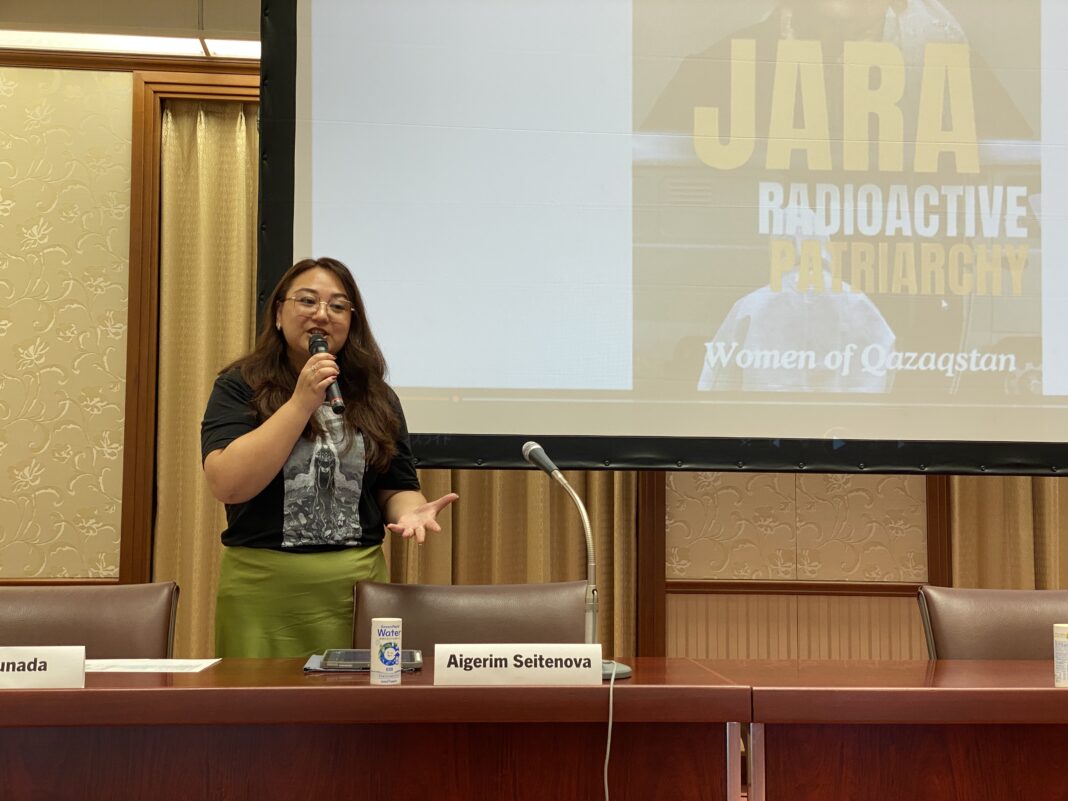 Aigerim Seitenova introducing her documentary film 