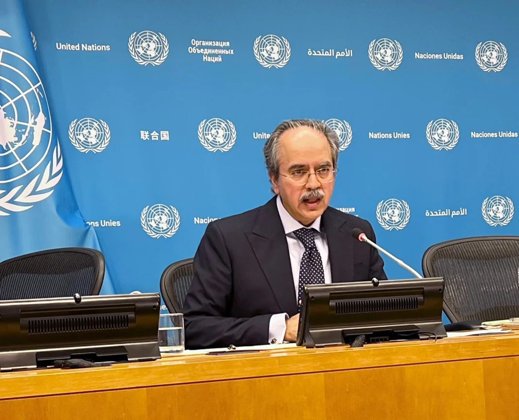 Ambassador Asim Iftikhar Ahmad, Permanent Representative of Pakistan to the United Nations at press conference on May 2nd, 2025