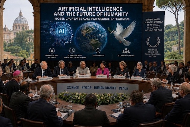 Global Nobel Laureates at the Assembly on Artificial Intelligence and Nuclear War held last week in Rome. Credit: Katsuhiro Asagiri/INPS Japan.